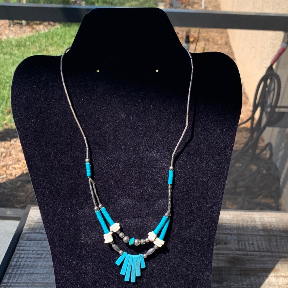 Turquoise and Black Beaded Necklace